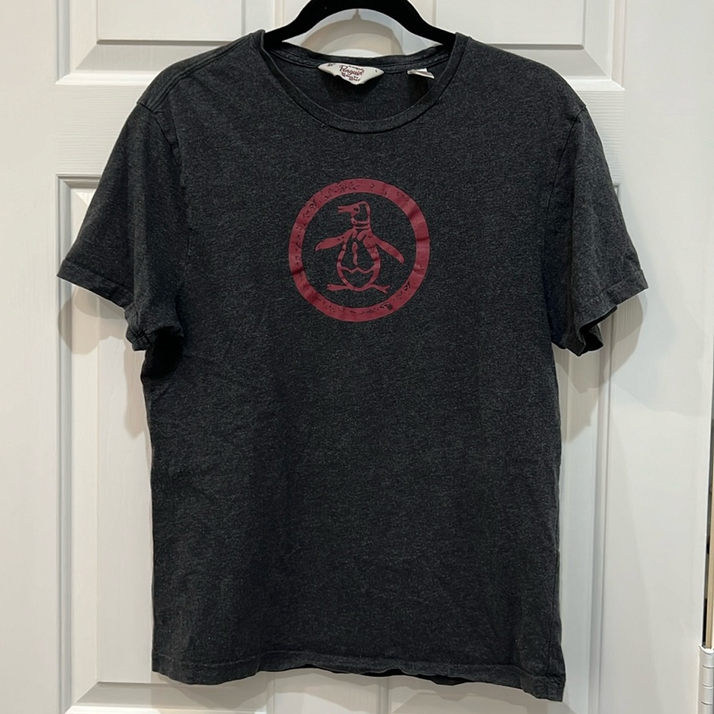 Original Penguin Circle Logo T-Shirt Charcoal/Red Size L